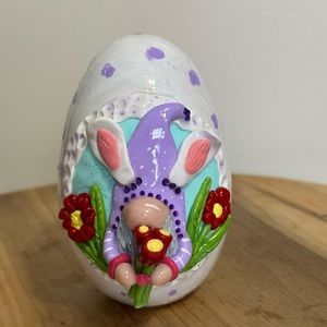 Wooden egg with clay gnome